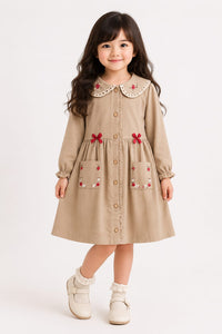 Vintage Cottagecore Embroidered Button-Down Dress
