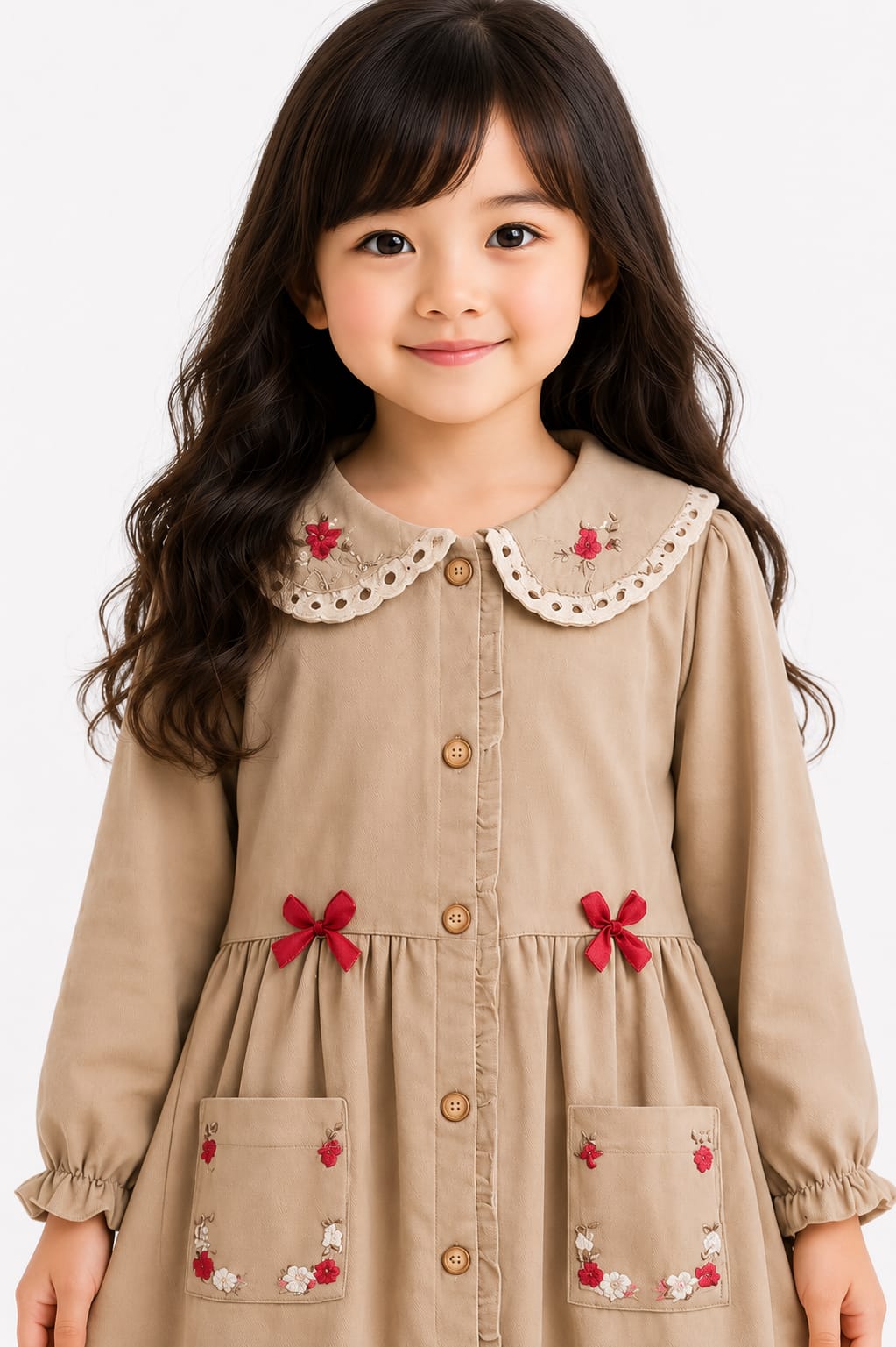Vintage Cottagecore Embroidered Button-Down Dress