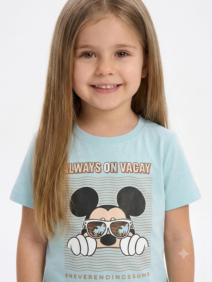Kids' Mickey Mouse "Always On Vacay" Co-ord Set – Sky Blue