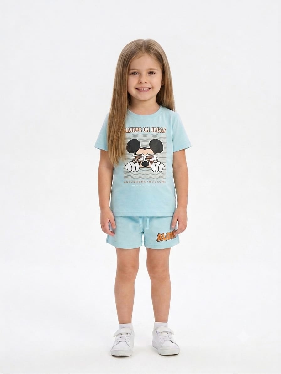 Kids' Mickey Mouse "Always On Vacay" Co-ord Set – Sky Blue