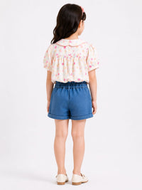 Girls' Polka Dot Shirt & Embroidered Denim Shorts Set