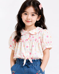 Girls' Polka Dot Shirt & Embroidered Denim Shorts Set