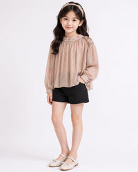 Girls' Shimmering Metallic Blouse with Embellished Shoulders