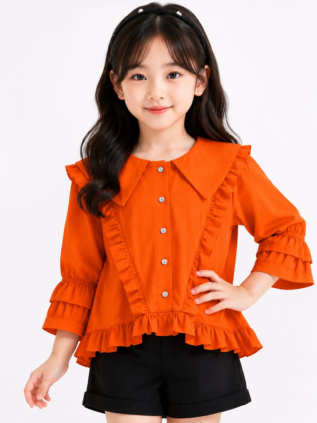 Girls' Vibrant Ruffled Button-Down Blouse