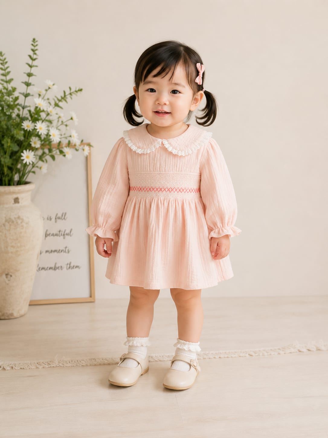 Elegant Pastel Pink Smocked Frock