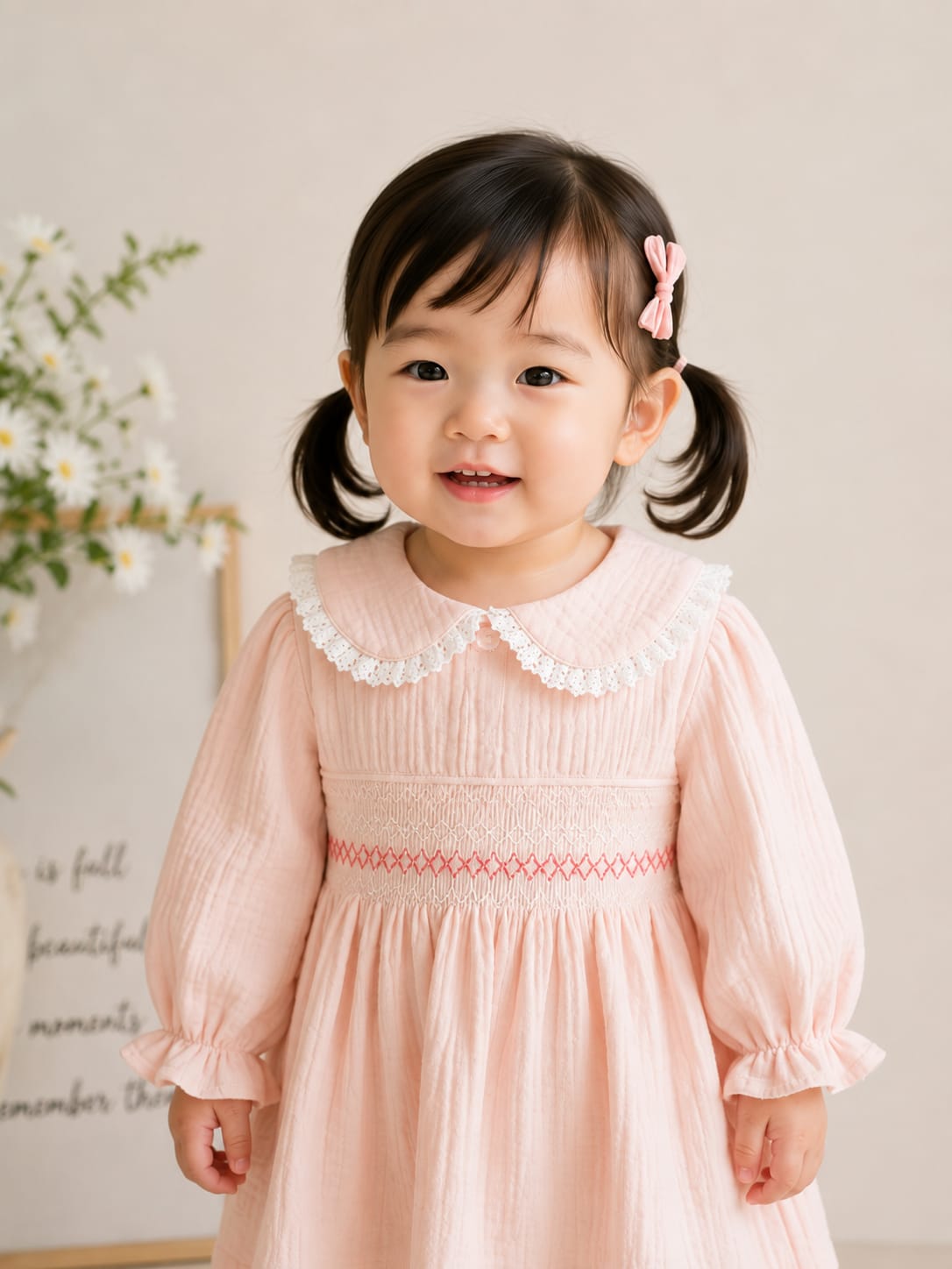 Elegant Pastel Pink Smocked Frock
