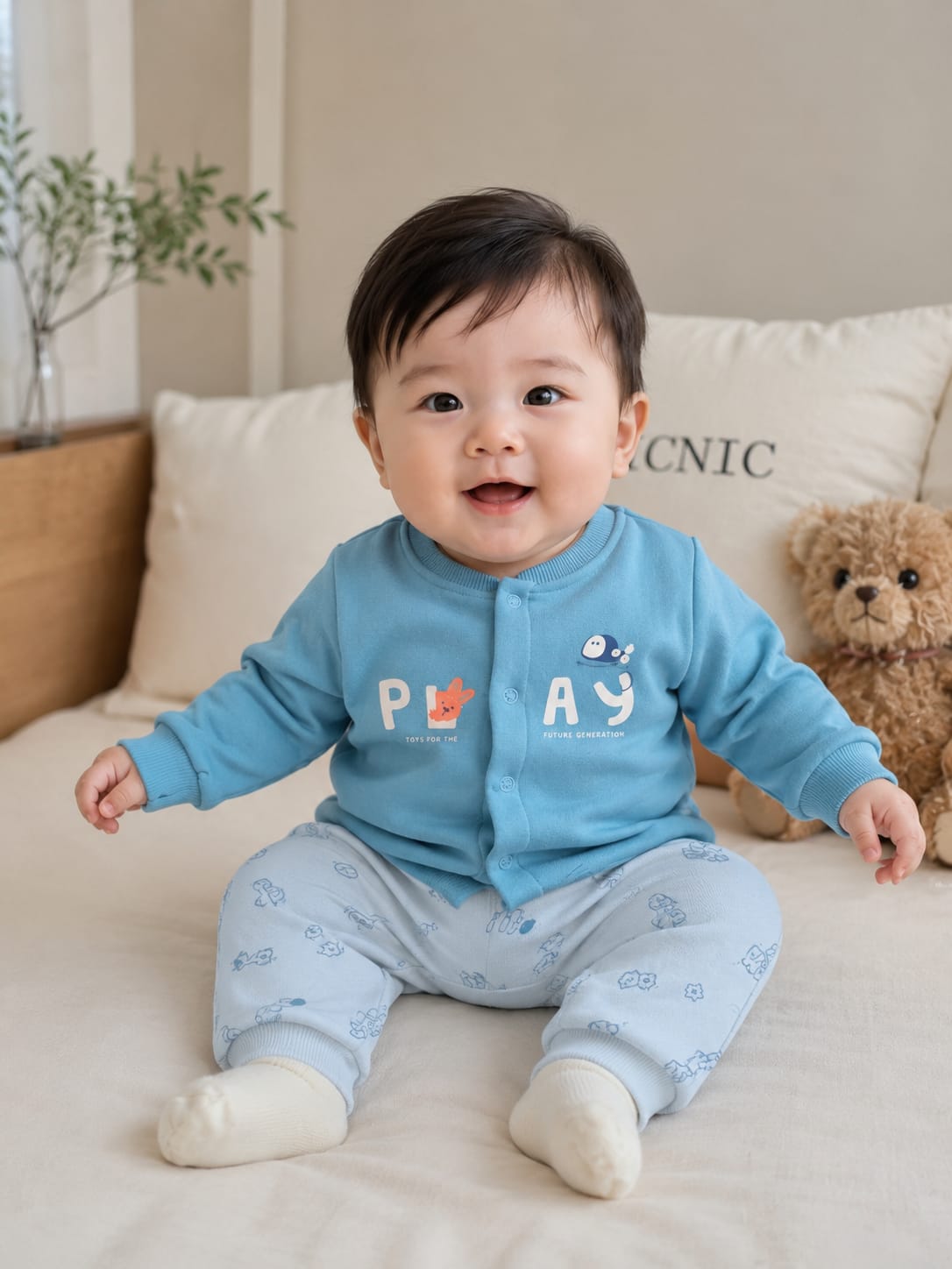 Infants Front-Button "PLAY" Cozy Sweatshirt & Joggers Set