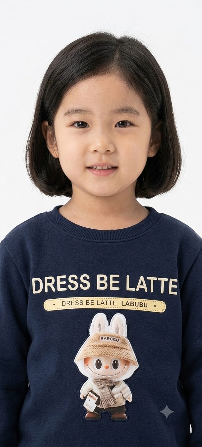 Girls' "Dress Be Latte" Character Print Navy Sweatshirt Co-Ord Set