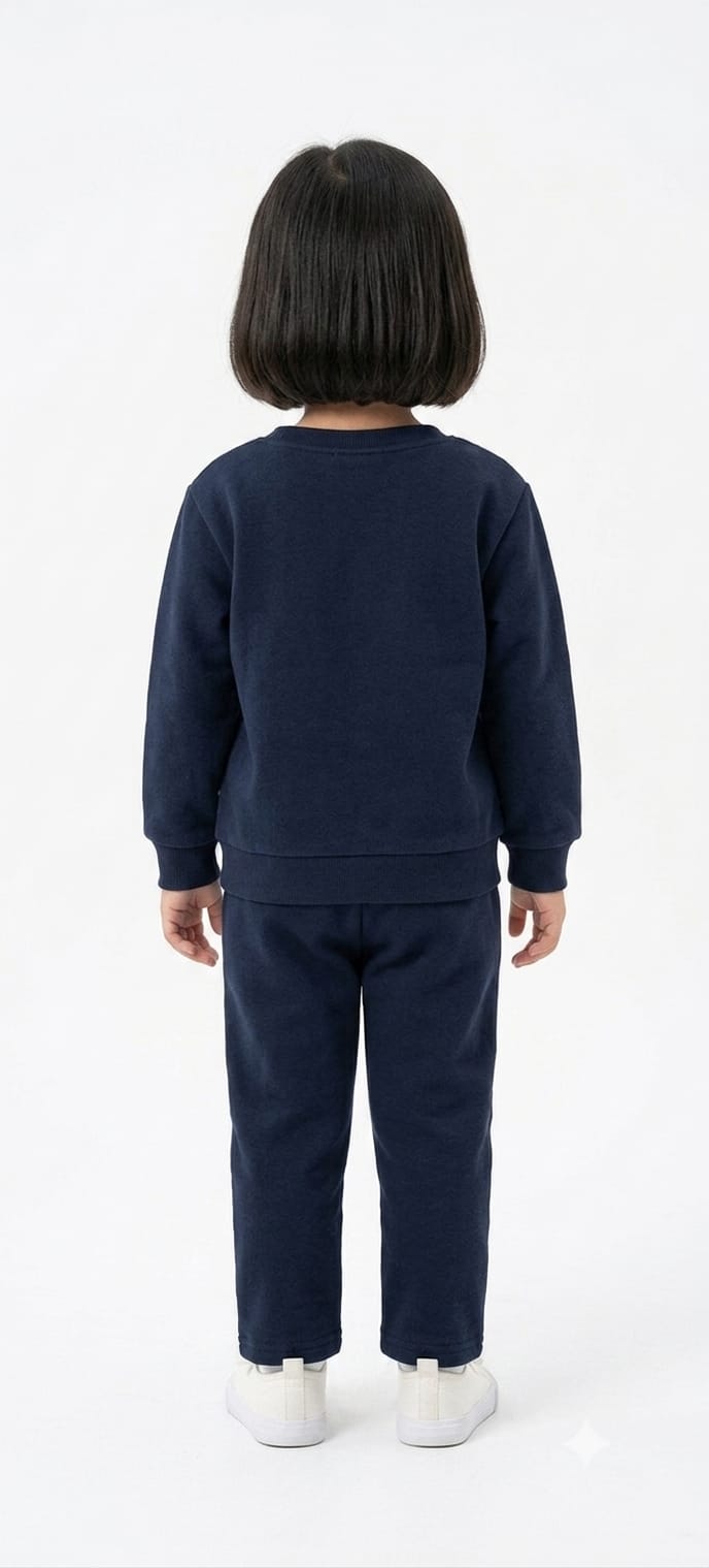 Girls' "Dress Be Latte" Character Print Navy Sweatshirt Co-Ord Set