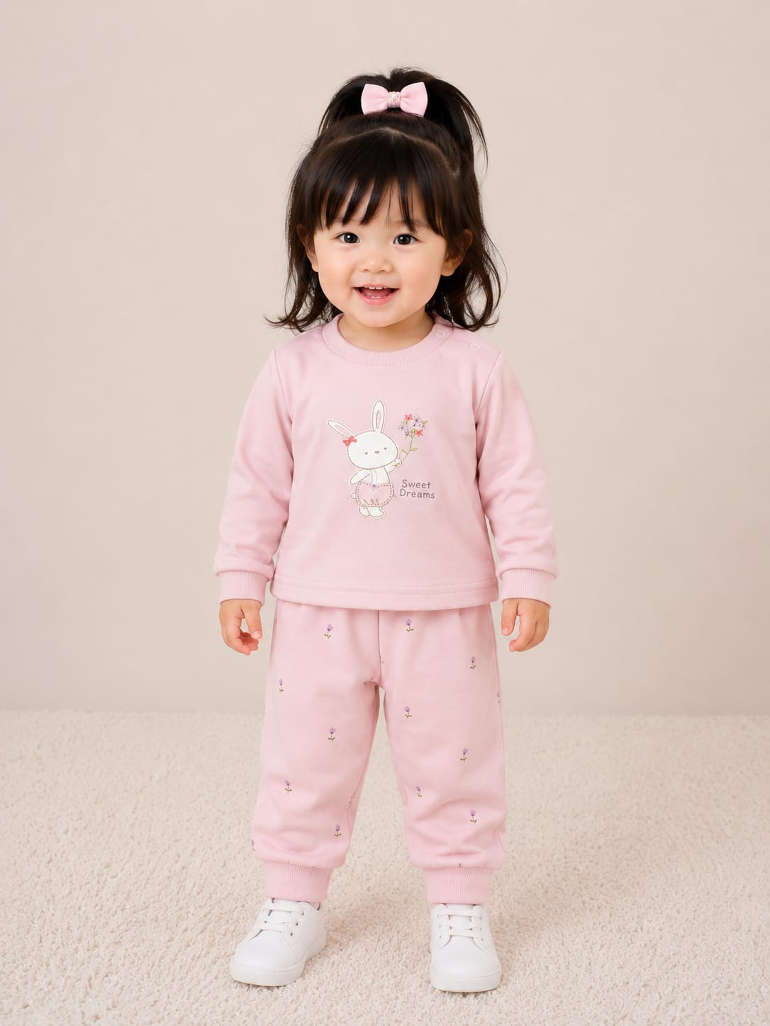 Whimsical "Sweet Dreams" Bunny Two-Piece Girls purple' Fleece Set