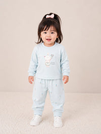 Whimsical "Sweet Dreams" Bunny Two-Piece Girls blue Fleece Set .