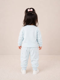 Whimsical "Sweet Dreams" Bunny Two-Piece Girls blue Fleece Set .