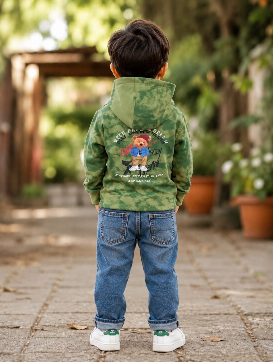 Vibrant Green Tie-Dye Printed Kids Hoodie
