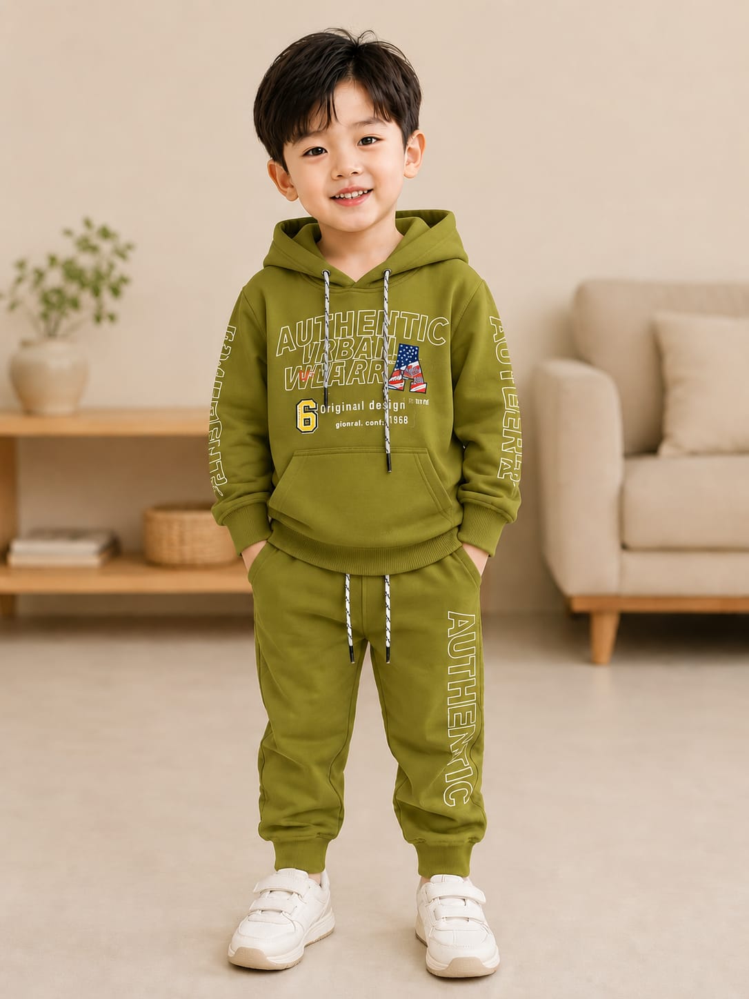 Boys' Olive Green Urban Wear Tracksuit Set