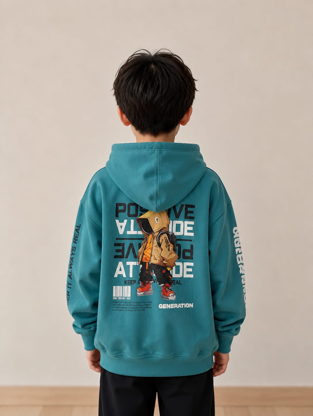Kids' Teal Blue "Positive Attitude" Graphic Hoodie