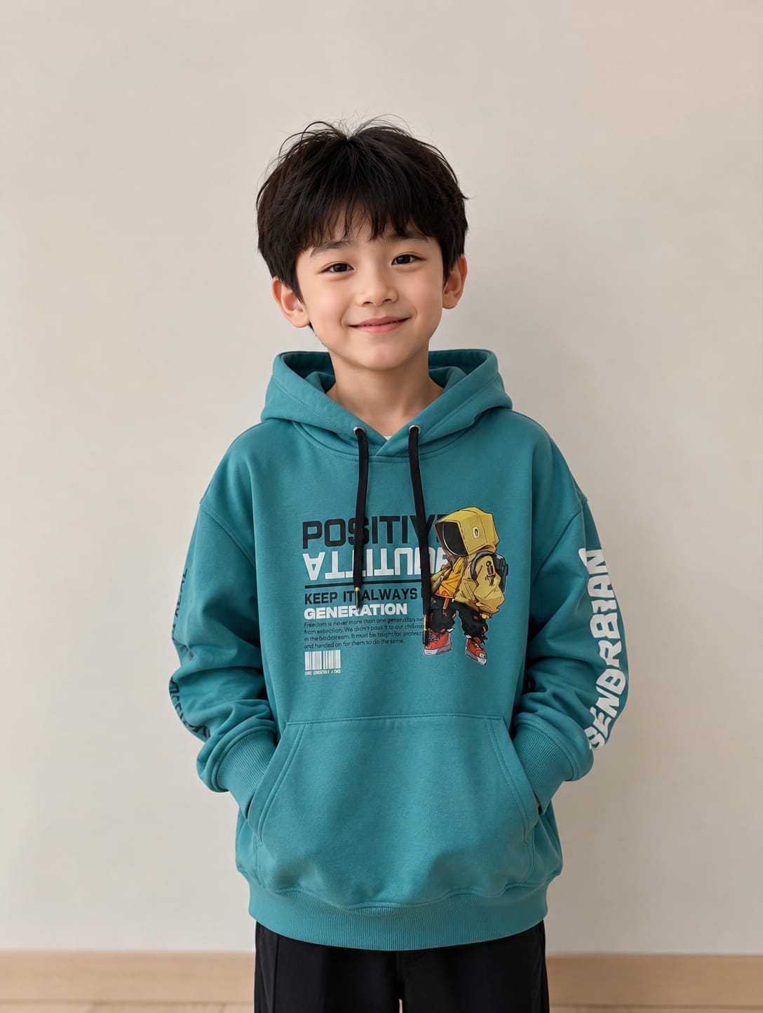 Kids' Teal Blue "Positive Attitude" Graphic Hoodie
