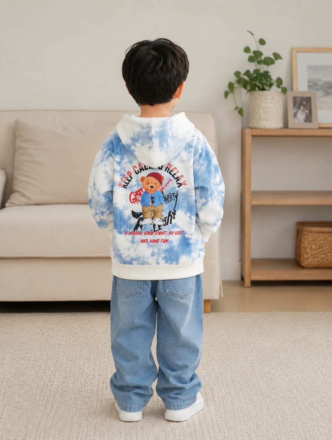 Sky Blue Cloud Tie-Dye Kids Graphic Hoodie