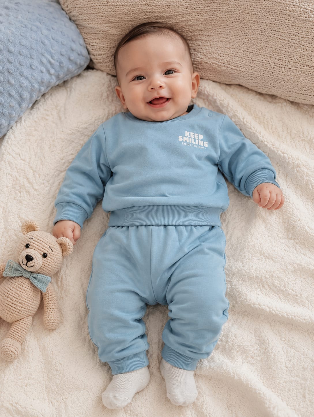 Minimalist "Keep Smiling" Unisex Baby Two-Piece Fleece Set