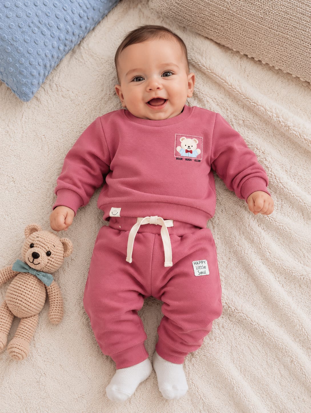 Cozy Waffle-Textured "Bear Hugs" Unisex Two-Piece Set