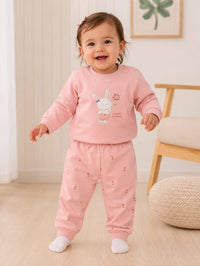 Whimsical "Sweet Dreams" Bunny Two-Piece Girls'pink Fleece Set