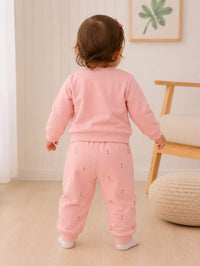 Whimsical "Sweet Dreams" Bunny Two-Piece Girls'pink Fleece Set