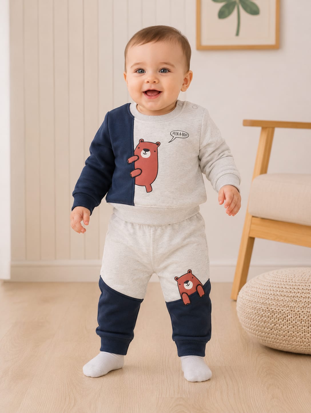 Playful "Peek-A-Boo" Bear Unisex Two-Piece Coordinates Set