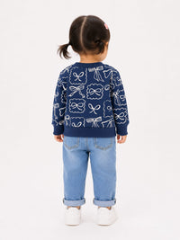 Whimsical Bow Print Crewneck Sweatshirt