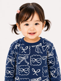 Whimsical Bow Print Crewneck Sweatshirt
