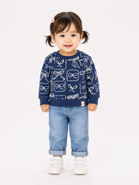 Whimsical Bow Print Crewneck Sweatshirt