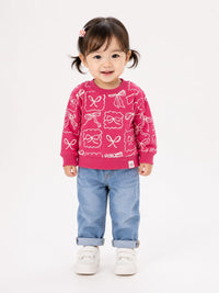 Whimsical Bow Print Crewneck Sweatshirt