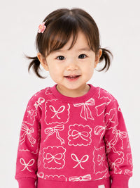Whimsical Bow Print Crewneck Sweatshirt