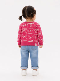 Whimsical Bow Print Crewneck Sweatshirt