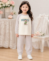Girls' Raglan Neutral "Brightly Teddy" Lounge Set