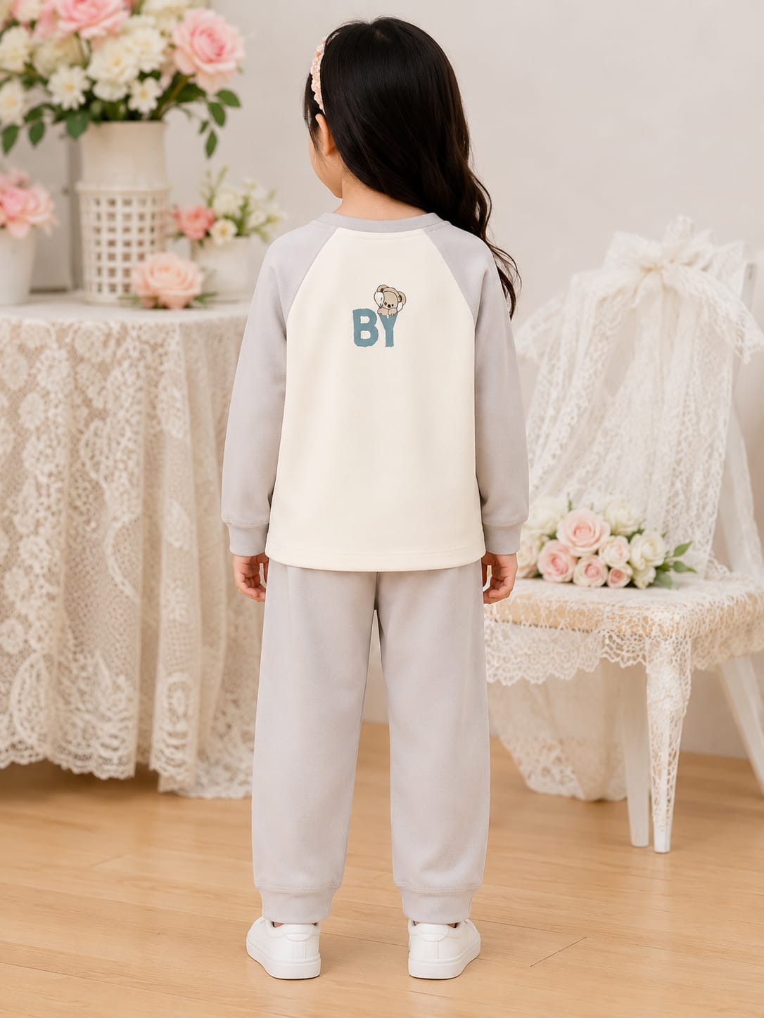 Girls' Raglan Neutral "Brightly Teddy" Lounge Set