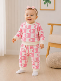 Baby Girls' Pink Checkered Floral Sweatshirt & Jogger Set