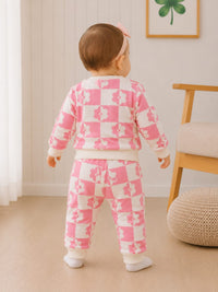 Baby Girls' Pink Checkered Floral Sweatshirt & Jogger Set