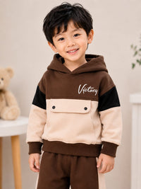 Kids' Earth-Tone Colorblock "Victory" Tracksuit Set