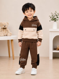 Kids' Earth-Tone Colorblock "Victory" Tracksuit Set