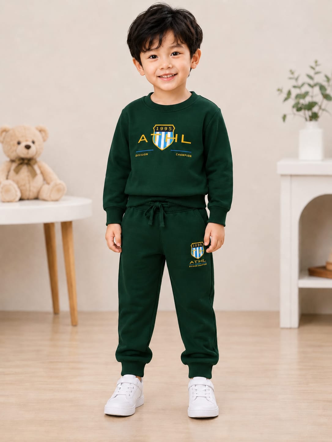 Kids' Varsity green Athletic Sweatshirt & Jogger Set.