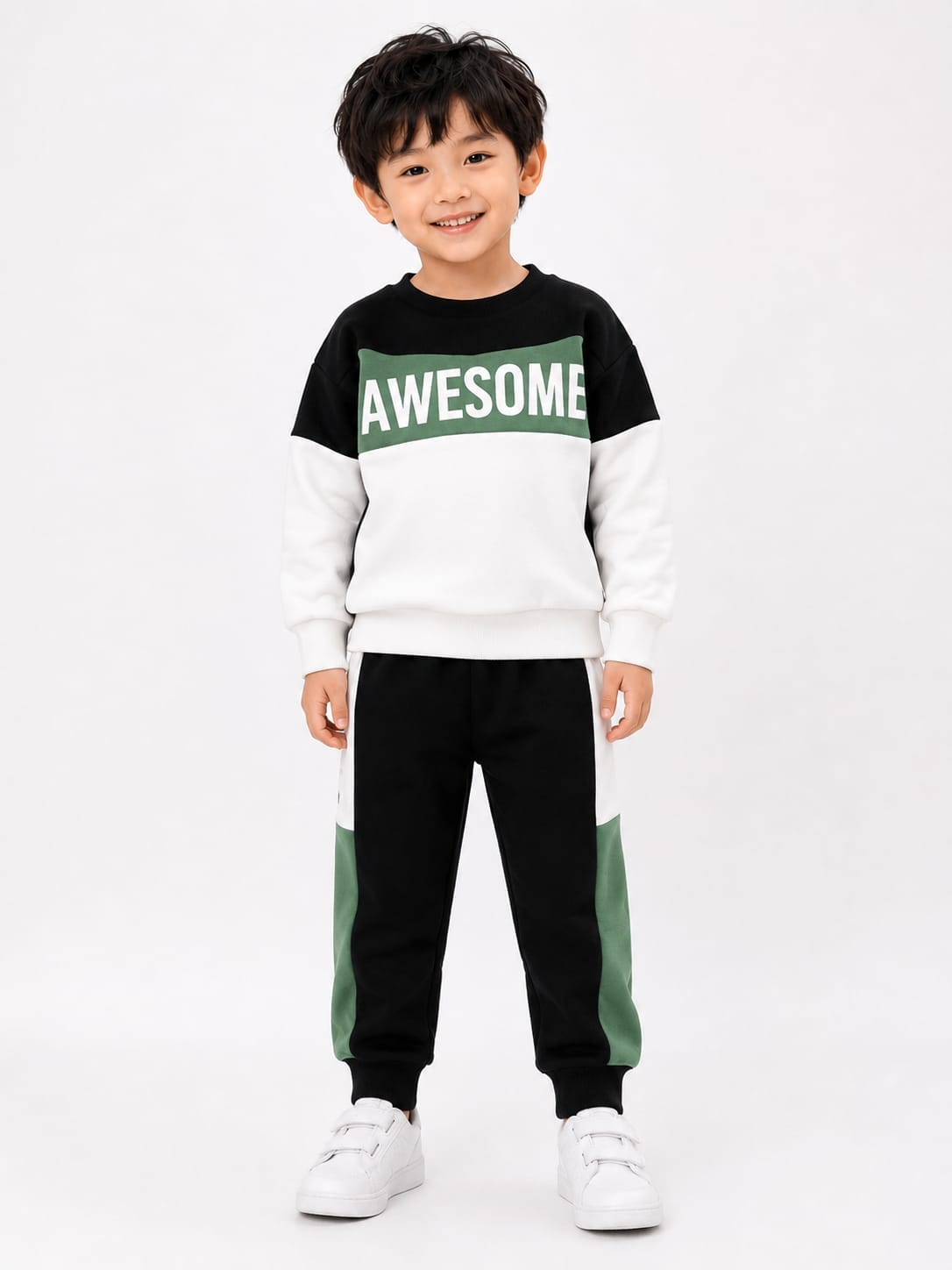 Kids' Tri-Color Colorblock "Awesome" Sweatshirt & Jogger Set