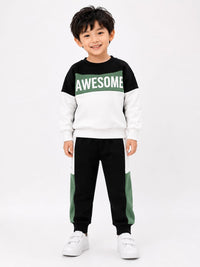 Kids' Tri-Color Colorblock "Awesome" Sweatshirt & Jogger Set