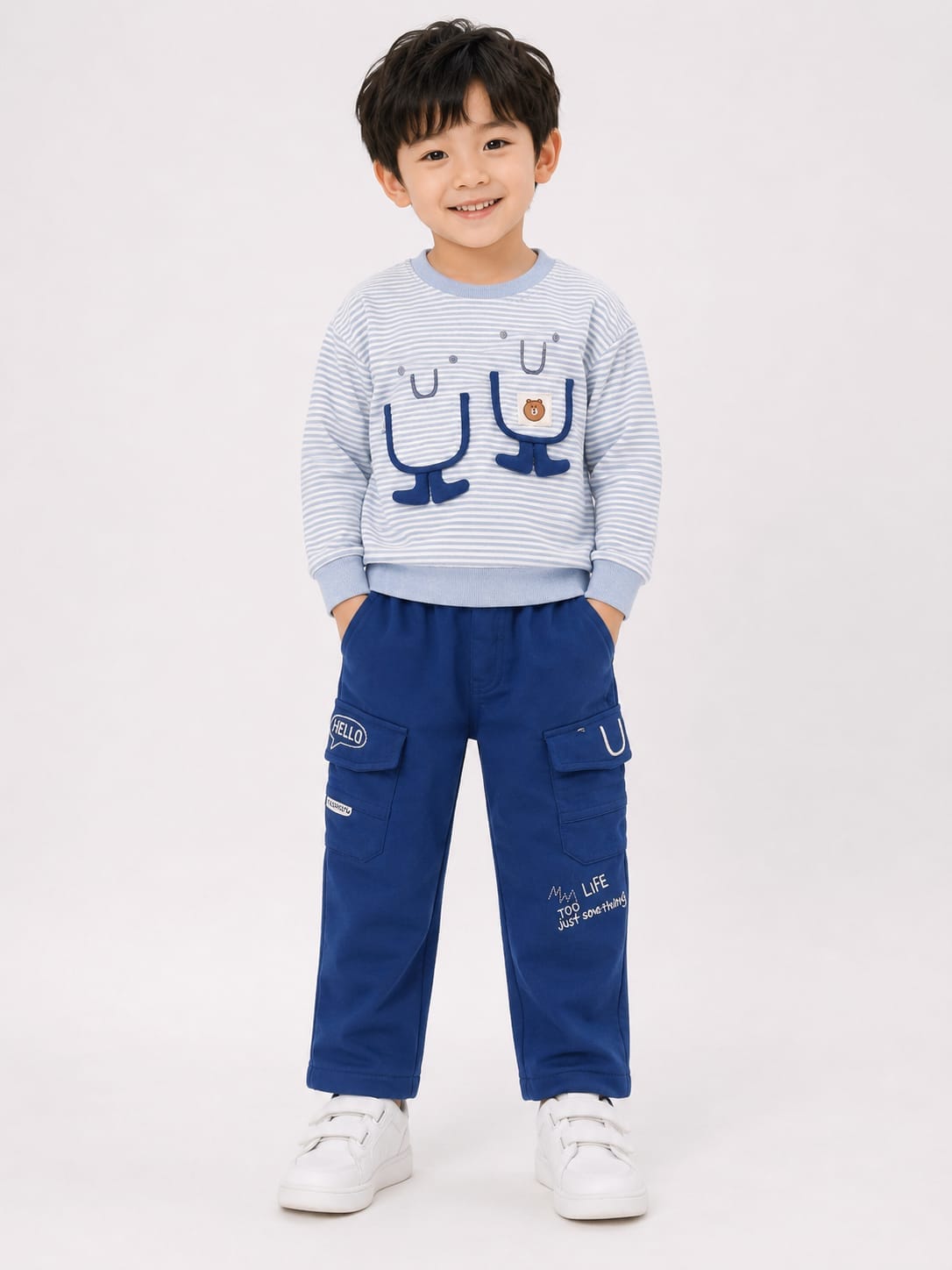 Kids' Striped Sweatshirt & Royal Blue Cargo Pants Set