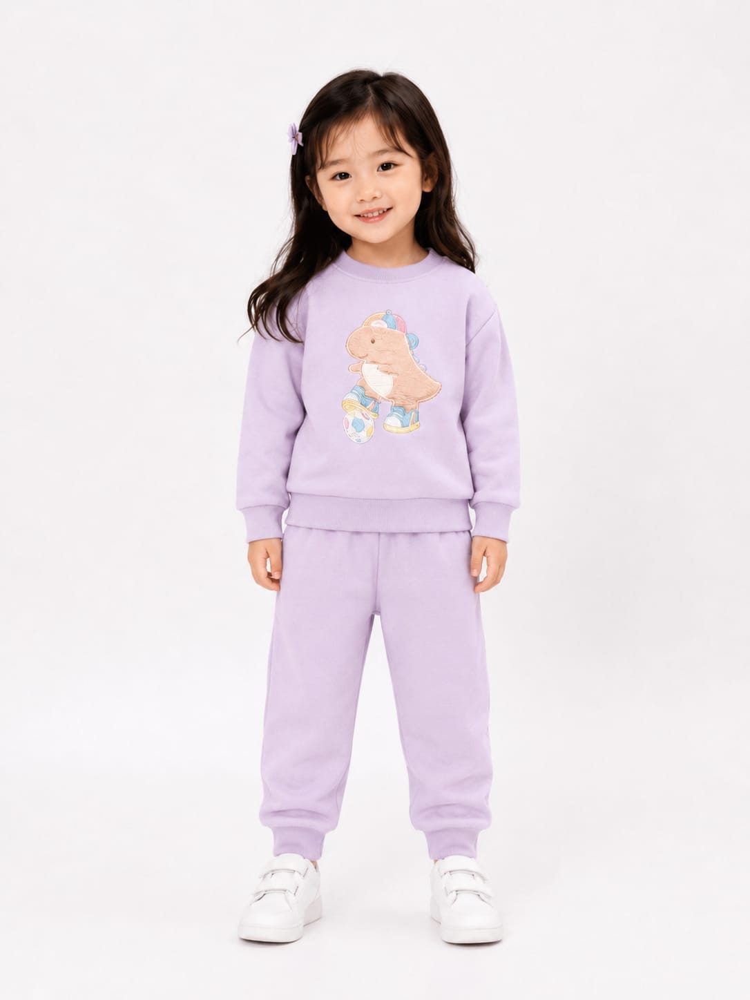 Girls' Pastel Lavender "Skating Dinosaur" Lounge Set