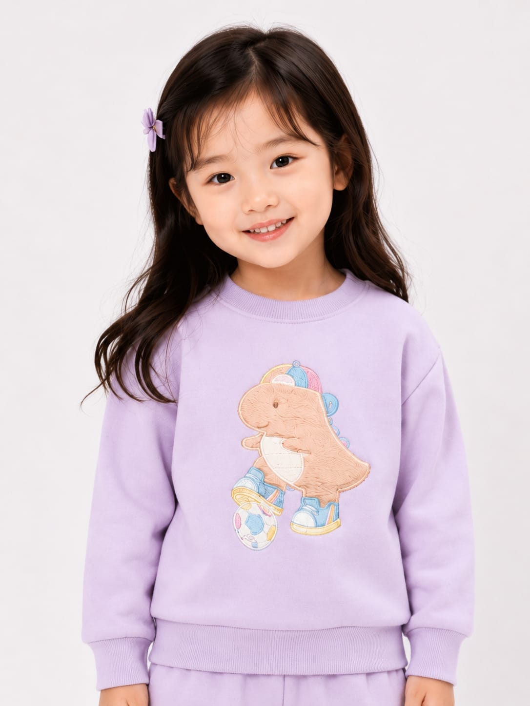 Girls' Pastel Lavender "Skating Dinosaur" Lounge Set