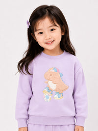 Girls' Pastel Lavender "Skating Dinosaur" Lounge Set