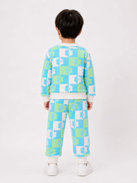 Kids' Blue & Green Checkered Floral Sweatshirt & Jogger Set