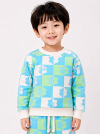 Kids' Blue & Green Checkered Floral Sweatshirt & Jogger Set