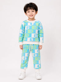 Kids' Blue & Green Checkered Floral Sweatshirt & Jogger Set