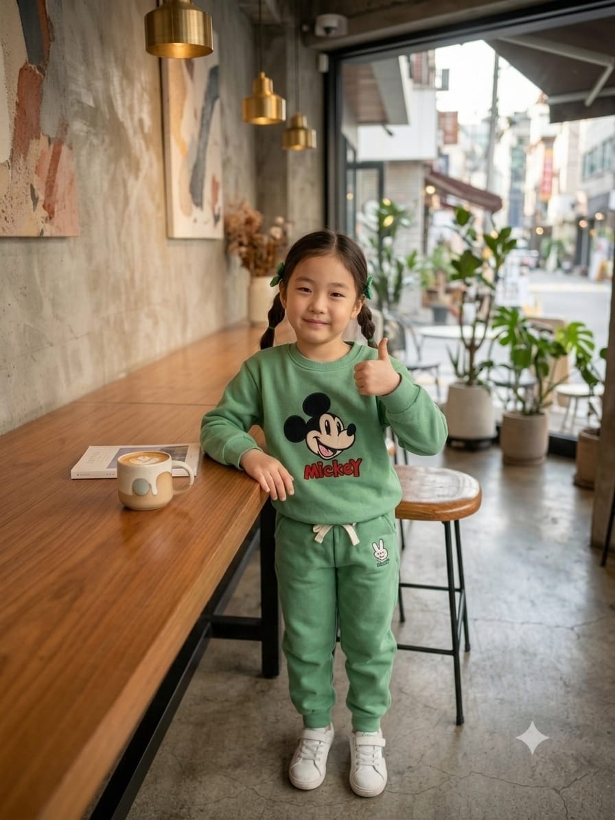 Girls' Mint Green Mickey Mouse Graphic Lounge Set