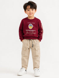 Kids' Maroon Graphic Sweatshirt & Beige Cargo Pants Set